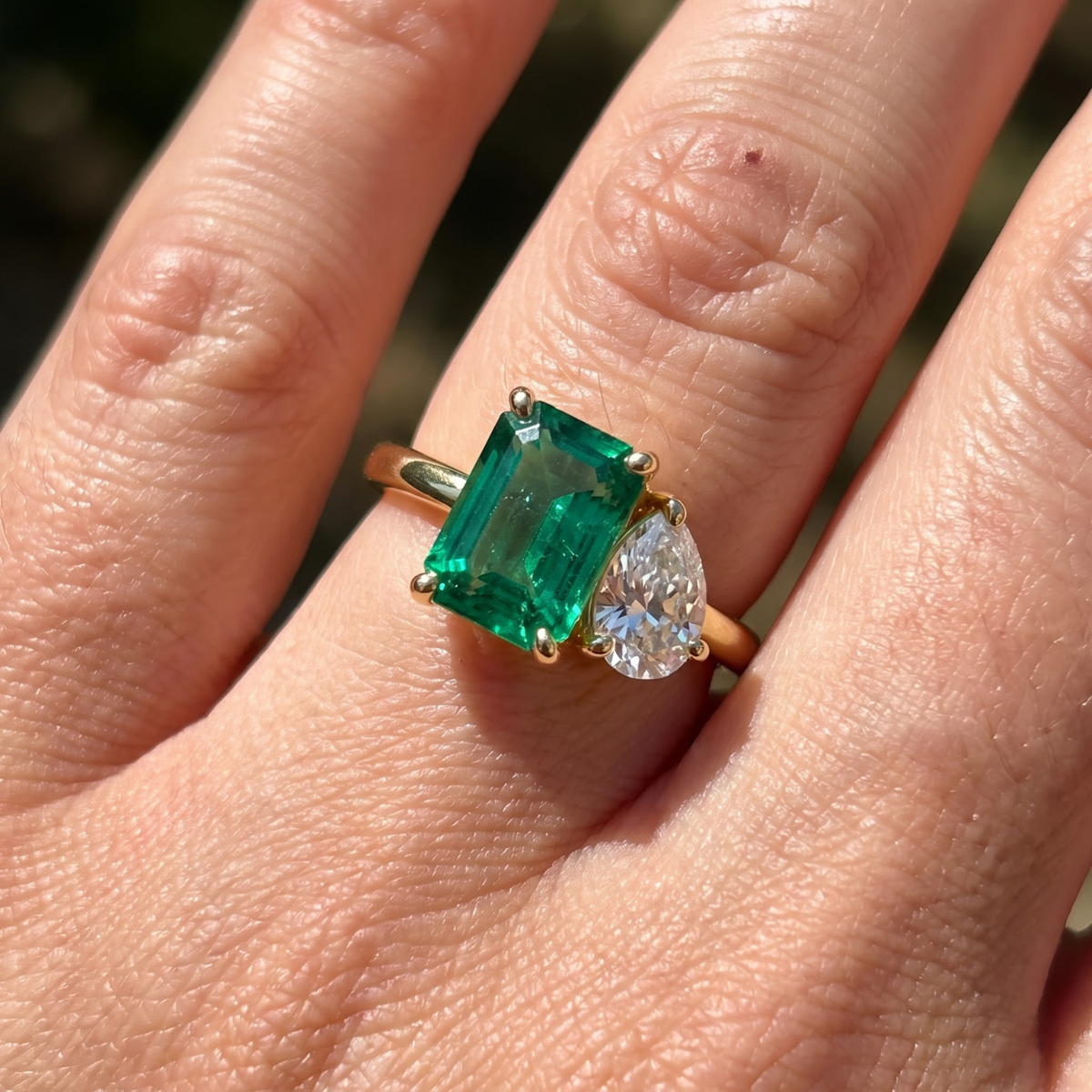 2.60 Cttw Octagon Emerald, Ruby, Sapphire and Lab Diamond 14K Yellow Gold Toi et Moi Ring