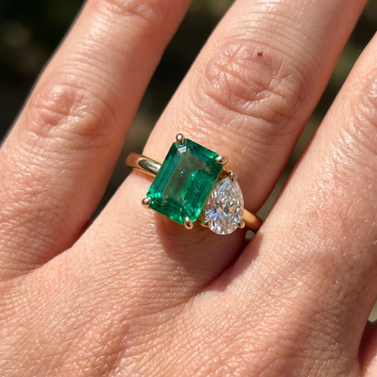 2.60 Cttw Octagon Emerald, Ruby, Sapphire and Lab Diamond 14K Yellow Gold Toi et Moi Ring