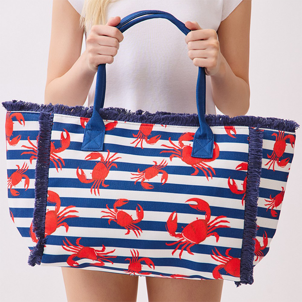Crab Stripe Fringe Tote Navy