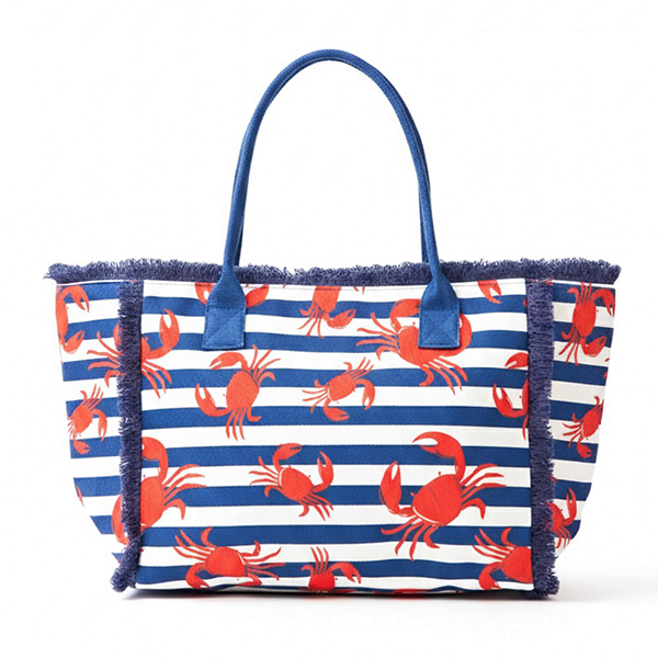 Crab Stripe Fringe Tote Navy