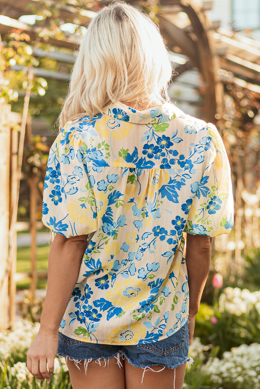 Threaded Pear Claira Floral Puff Short Sleeve Blouse