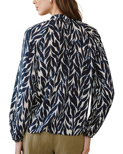 NVYLE-NAVY LEAVES PRINT-