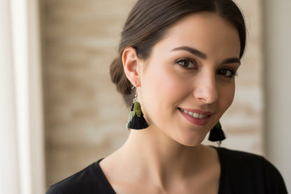 Handmade Black Tassel Crochet Dangle Earrings for Women
