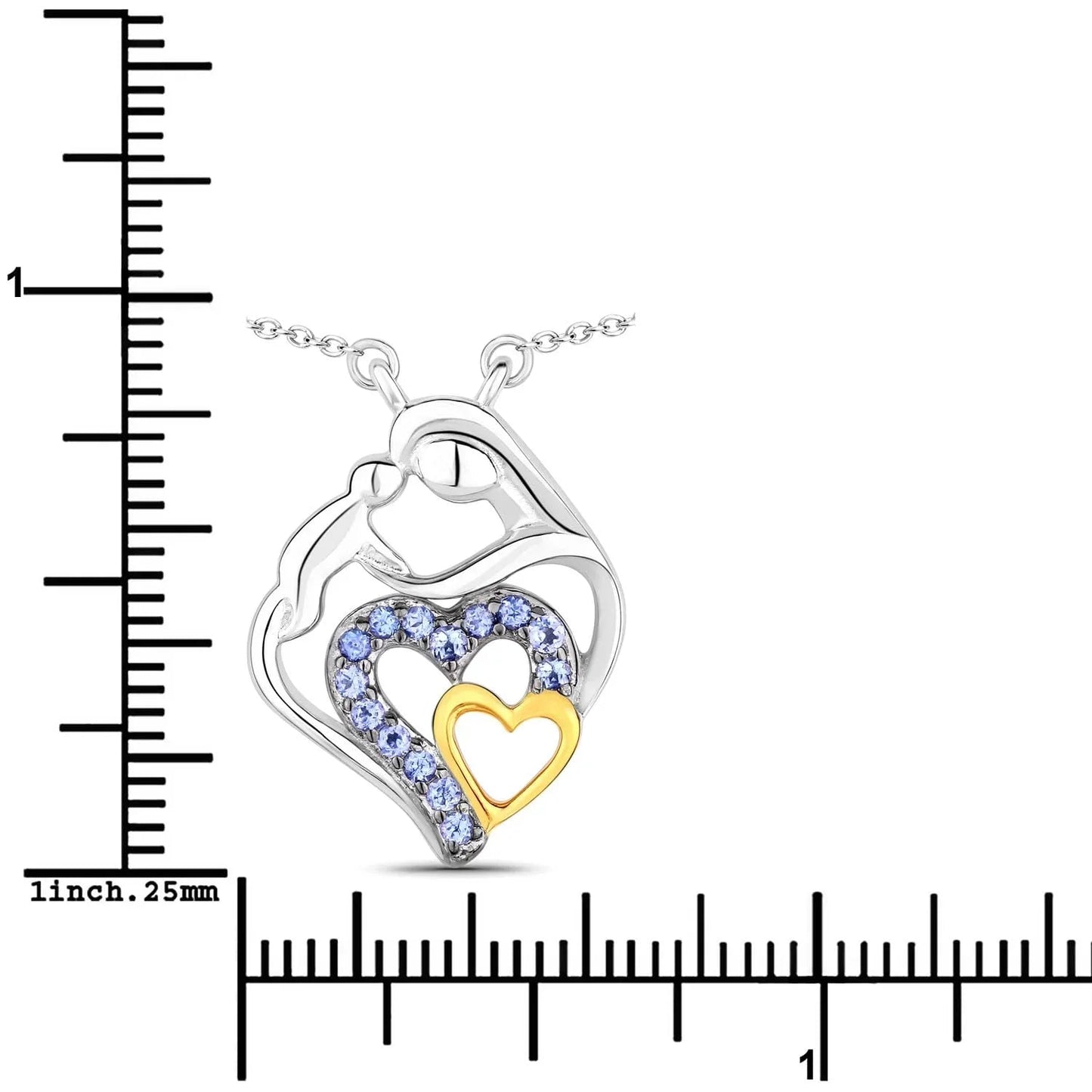 Round Violet Tanzanite Prong Silver Double Heart Pendant Necklace