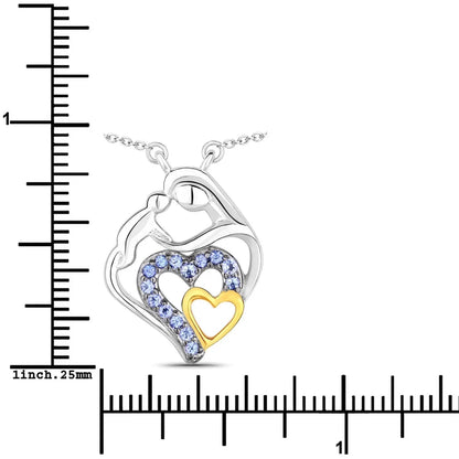 Round Violet Tanzanite Prong Silver Double Heart Pendant Necklace