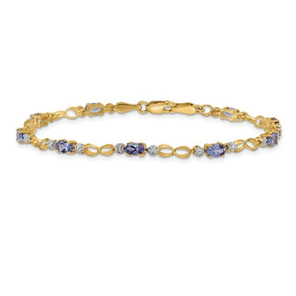 2.70 Ct Oval Violet Tanzanite & Diamond Prong 14K Yellow Gold Infinity Link Bracelet