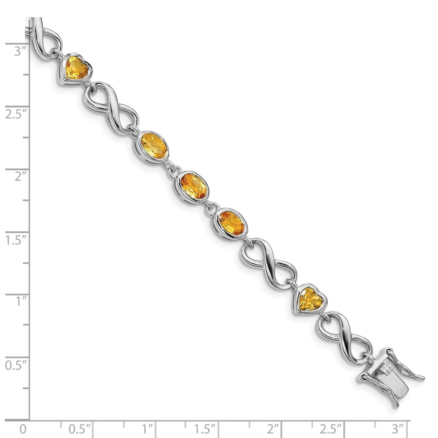 Genuine Citrine Silver Link Infinity Heart Bracelet