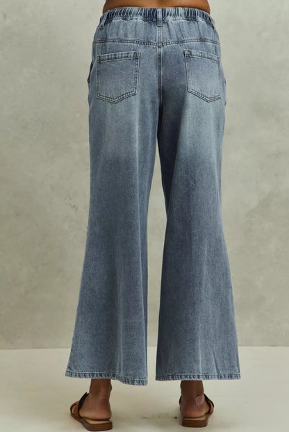 SO ME Mid Rise Elastic Waist Flare Denim Jeans