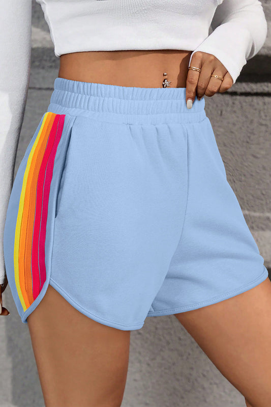 Threaded Pear April Color Stripes Elastic High Waist Active Shorts