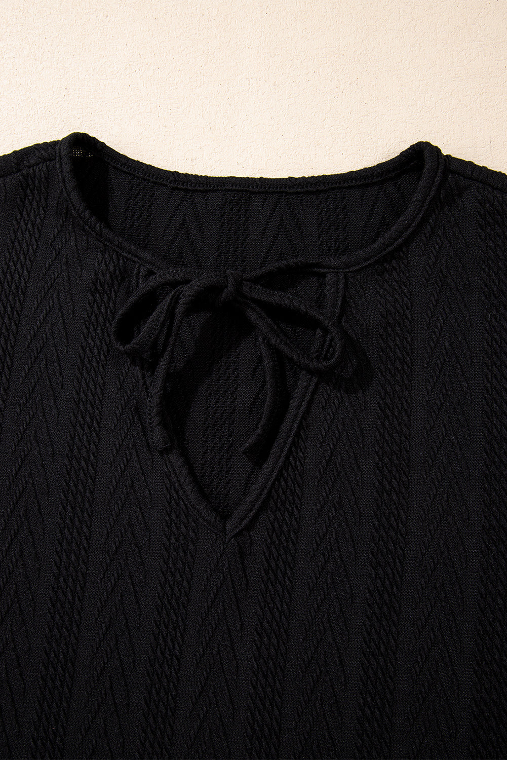 Threaded Pear Poppy Textured Knit Drawstring Blouse