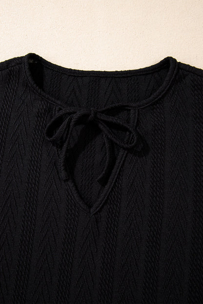Threaded Pear Poppy Textured Knit Drawstring Blouse
