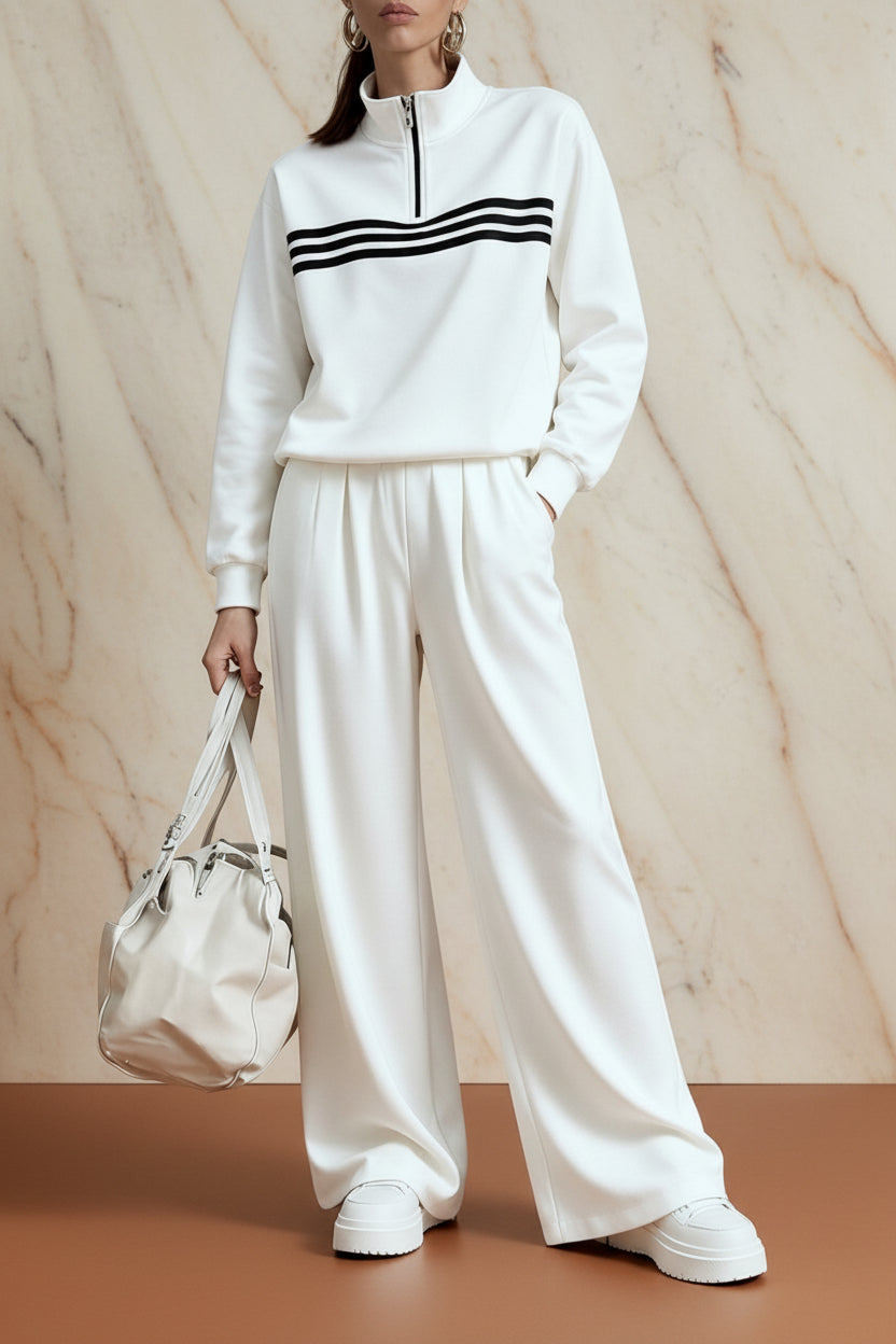 Women's Half-Zip Stripe Sweatshirt & Wide-Leg Pants Set