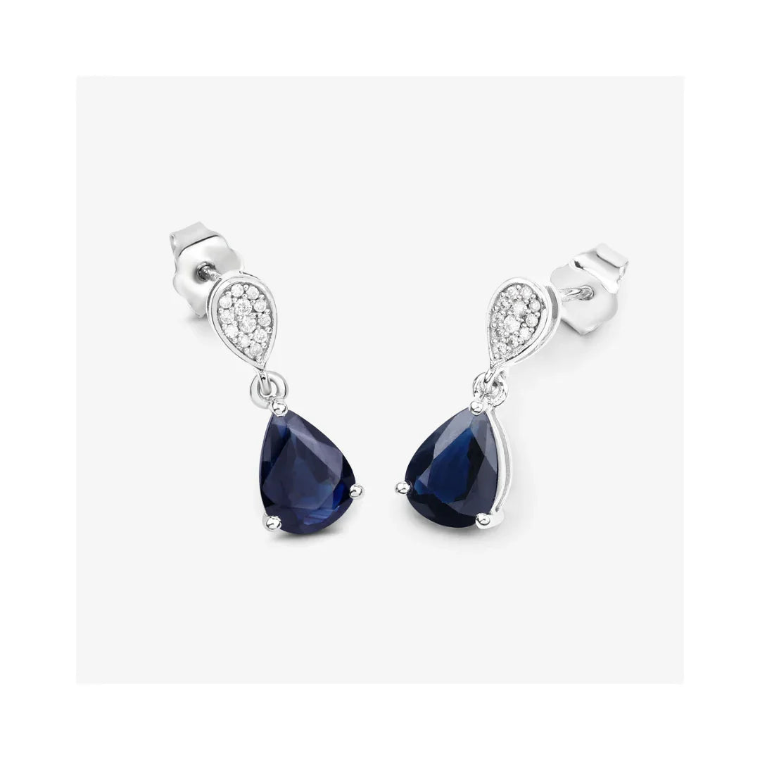 2.68 Ct Blue Sapphire & Diamond Prong 10K Gold Teardrop Dangle Earrings