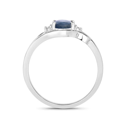 0.95 Ct Oval Blue Sapphire & Lab Grown Diamond Prong 10K Gold Bypass Engagement Ring
