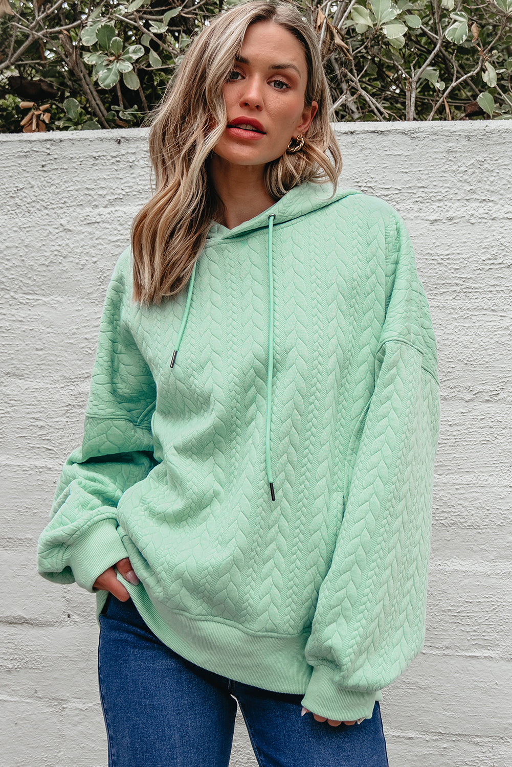 Threaded Pear Promise Textured Baggy Solid Hoodie