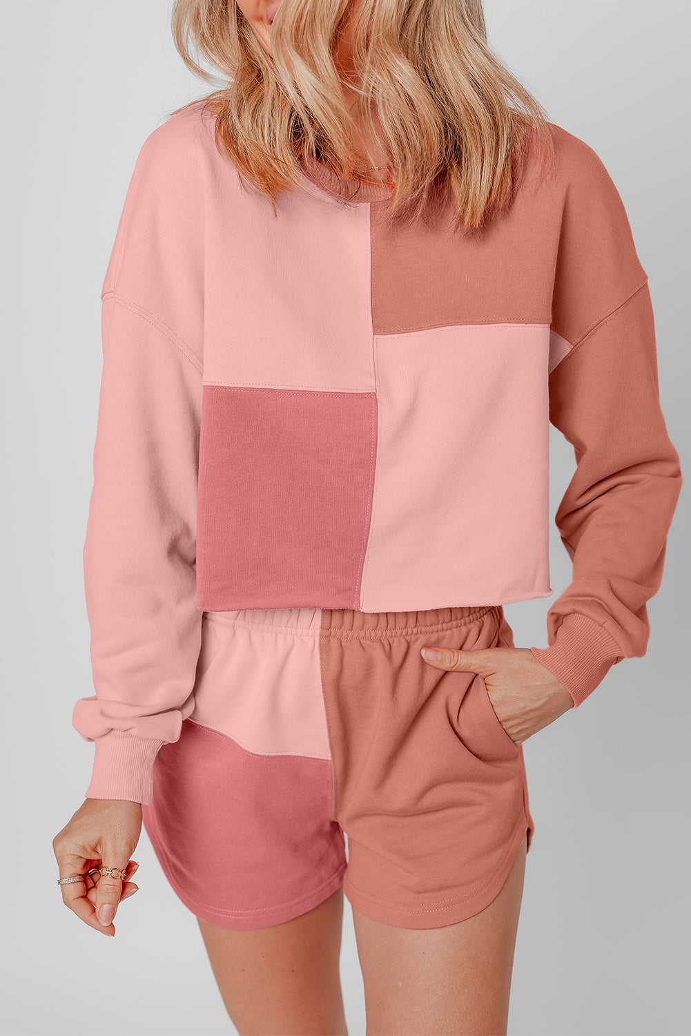 Threaded Pear Saige Patchwork Long Sleeve Shorts