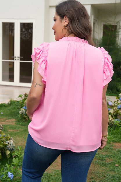 Threaded Pear Milena Ruffle Short Sleeve Plus Blouse