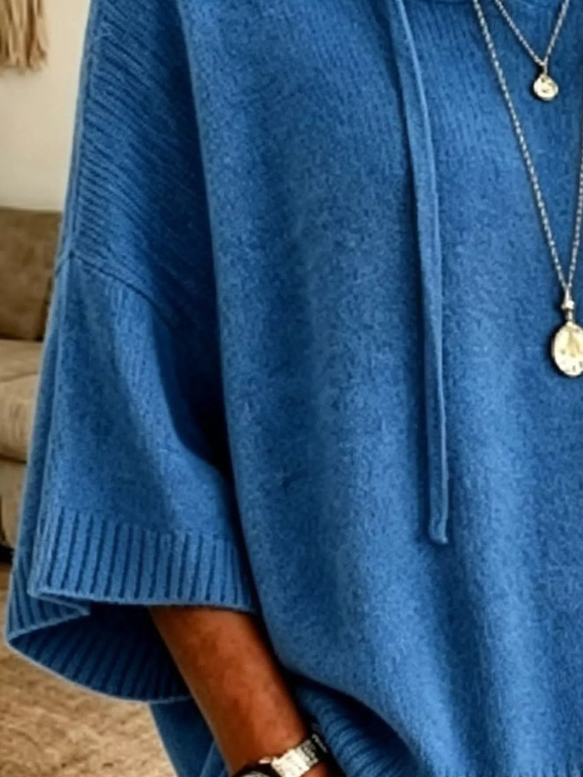 Full Size Drawstring 3/4 Sleeve Hooded Sweater Plus Size