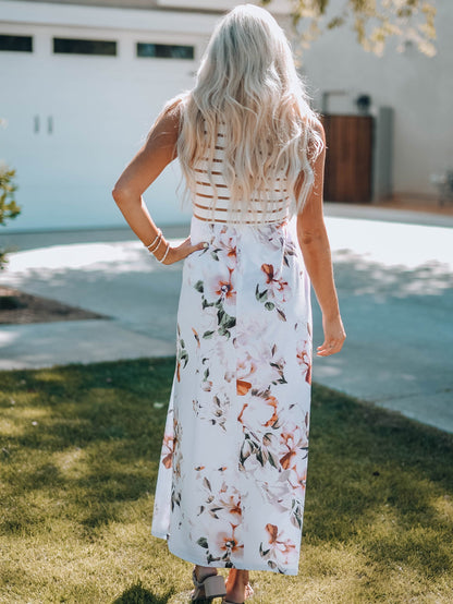 Threaded Pear Zora Striped Floral Sleeveless Maxi Dress with Pocket