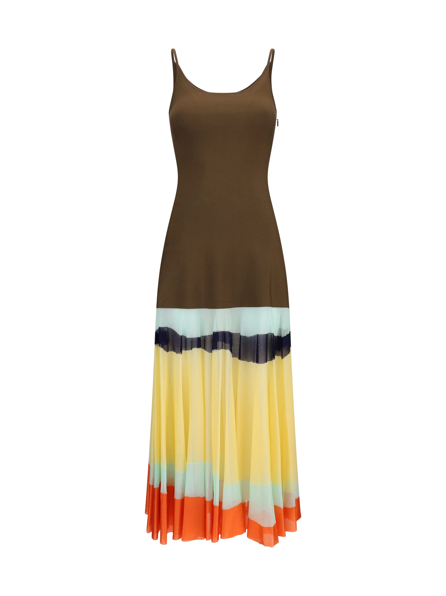 Long Dress With Striped Skirt Brown Multi