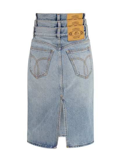 Midi Denim Skirt Triple-Layer Light Blue