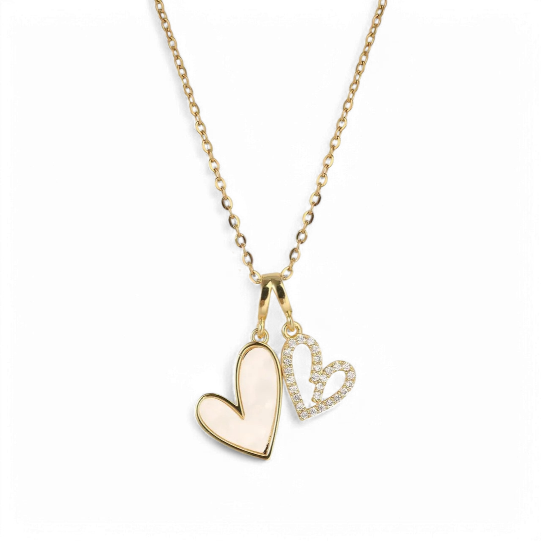 Mint & Lily Mother of Pearl & Pave Hearts Necklace