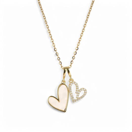 Mint & Lily Mother of Pearl & Pave Hearts Necklace