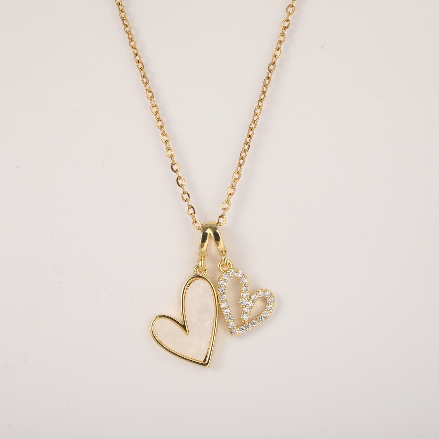 Mint & Lily Mother of Pearl & Pave Hearts Necklace