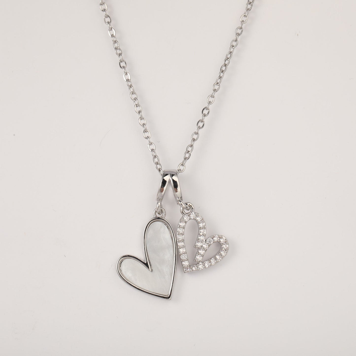 Mint & Lily Mother of Pearl & Pave Hearts Necklace