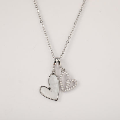 Mint & Lily Mother of Pearl & Pave Hearts Necklace