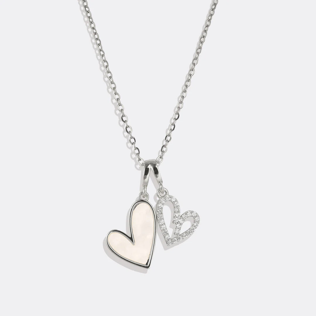 Mint & Lily Mother of Pearl & Pave Hearts Necklace