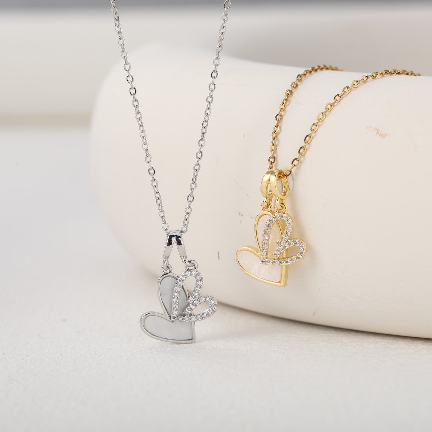 Mint & Lily Mother of Pearl & Pave Hearts Necklace