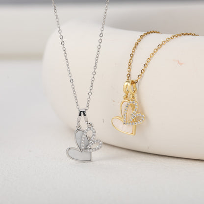 Mint & Lily Mother of Pearl & Pave Hearts Necklace