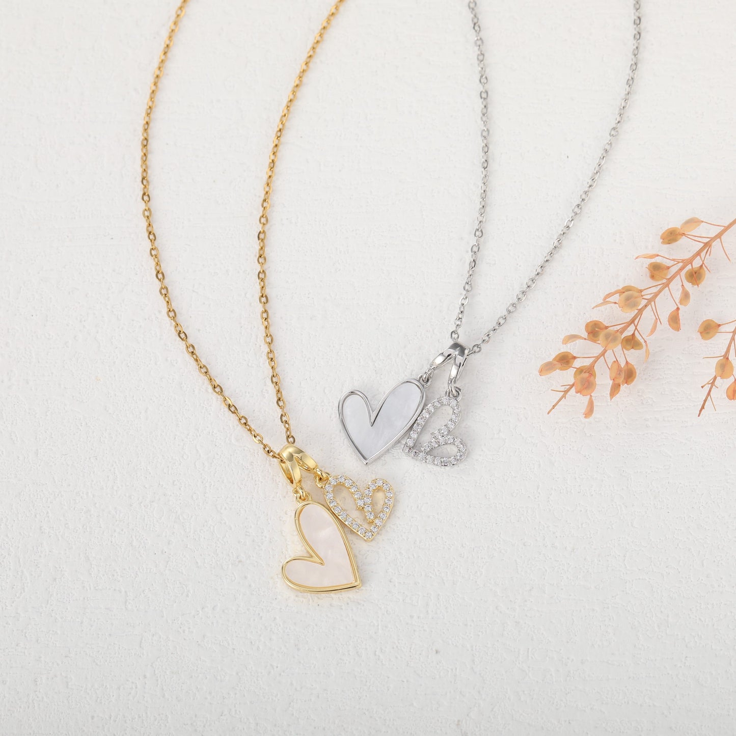 Mint & Lily Mother of Pearl & Pave Hearts Necklace