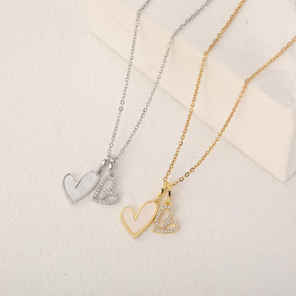Mint & Lily Mother of Pearl & Pave Hearts Necklace