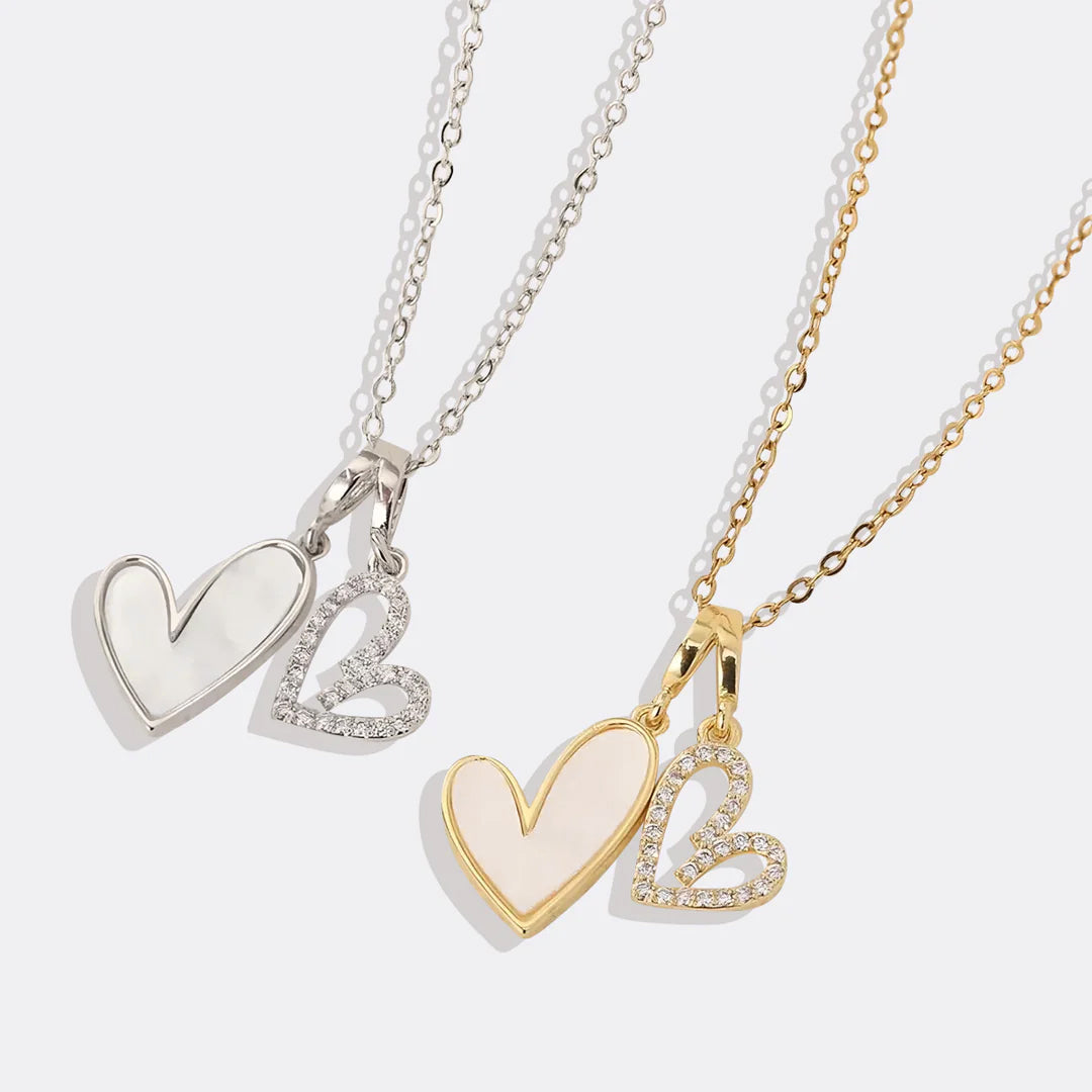 Mint & Lily Mother of Pearl & Pave Hearts Necklace