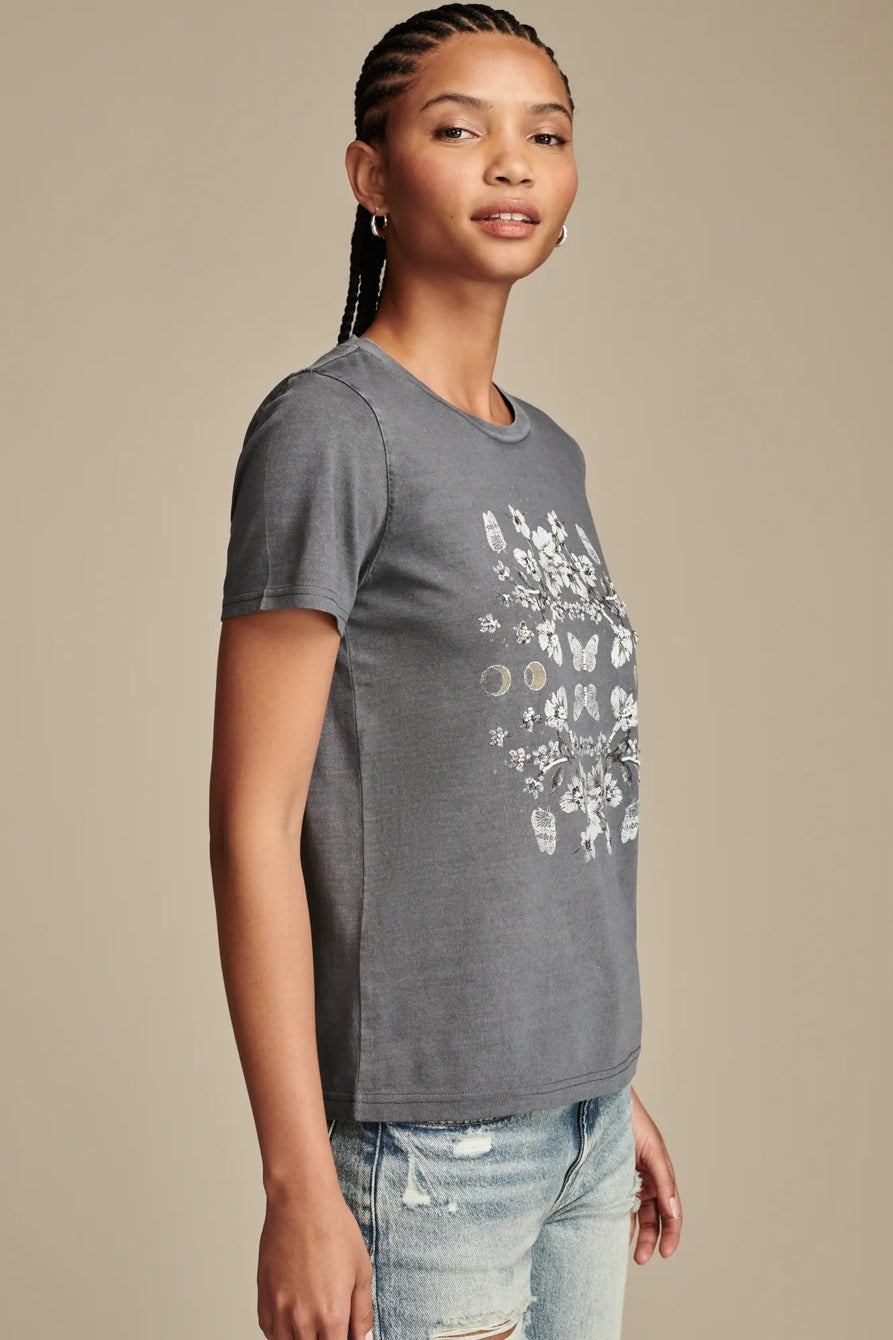 Lucky Brand Women's Mirror Floral Classic Crew - Dress Blues