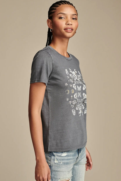 Lucky Brand Women's Mirror Floral Classic Crew - Dress Blues