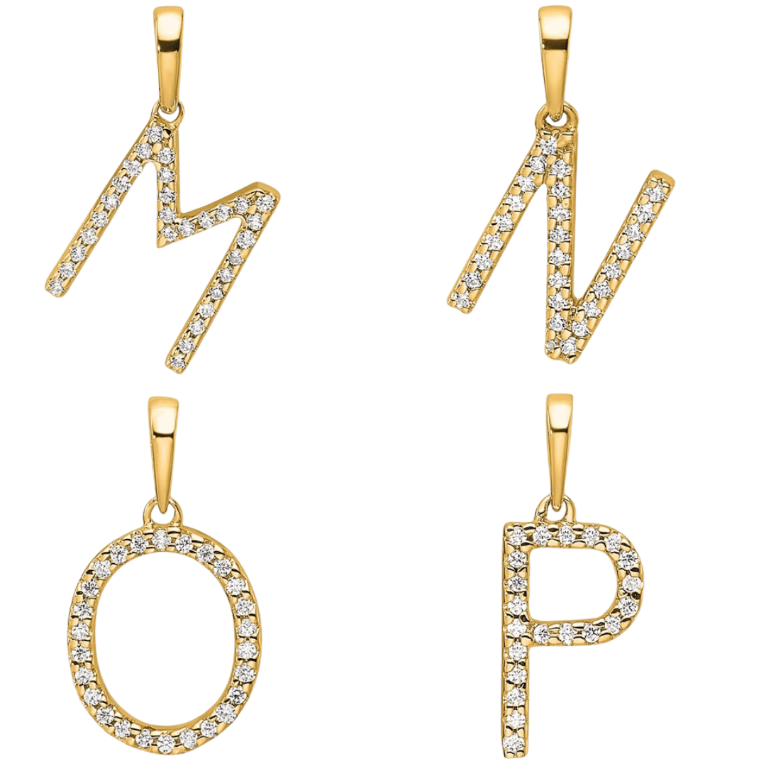 14K Gold Letter Initial Pave Diamond Pendant