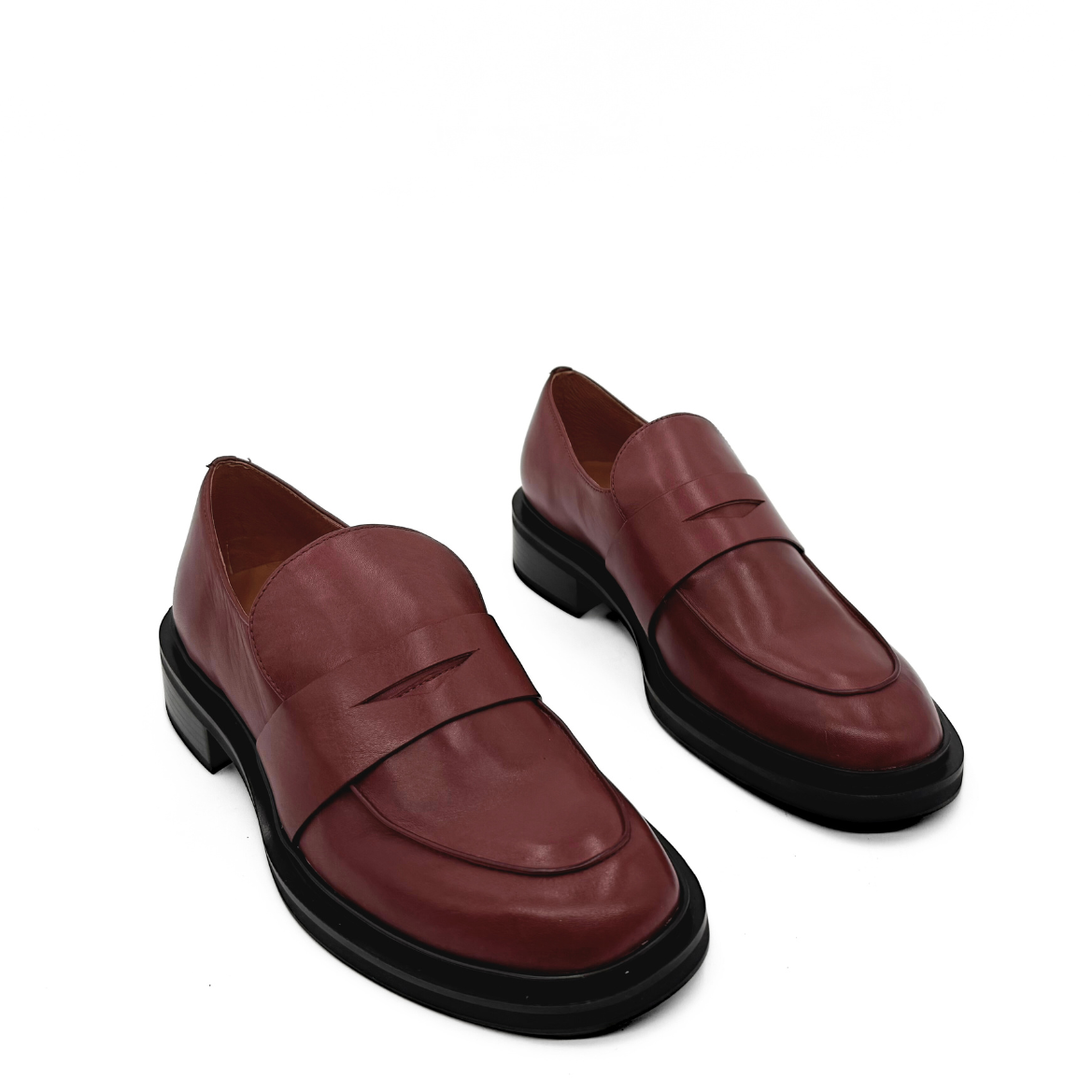 Drew Chunky Leather Loafers - Burgundy