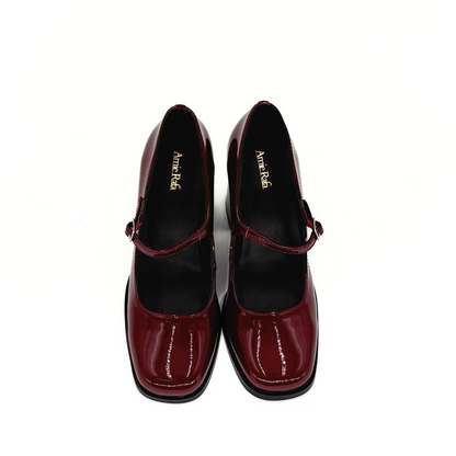 Jackie Patent Leather Mary Jane Heels - Burgundy