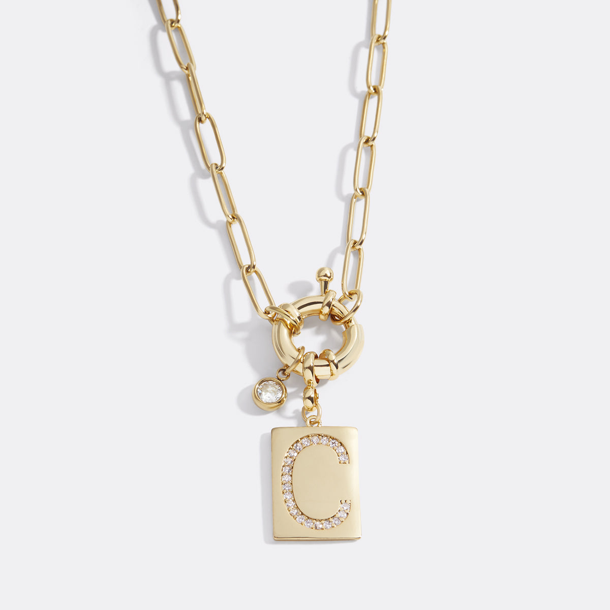 Mint & Lily Pave Initial Pendant Necklace with Paperclip Chain