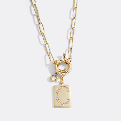 Mint & Lily Pave Initial Pendant Necklace with Paperclip Chain