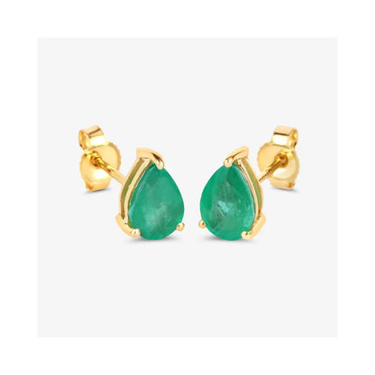 1.30 Ct Pear Green Zambian Emerald Prong 10k Gold Teardrop Stud Earrings