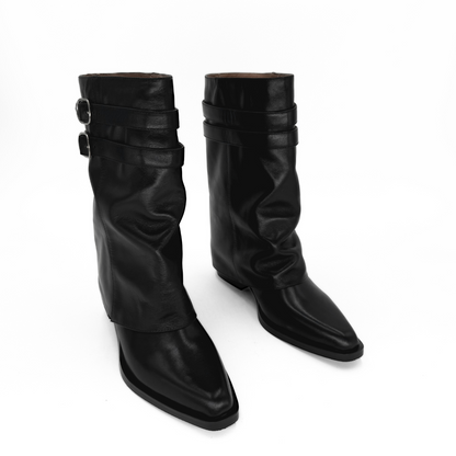 Alma Foldover Leather Boots - Black