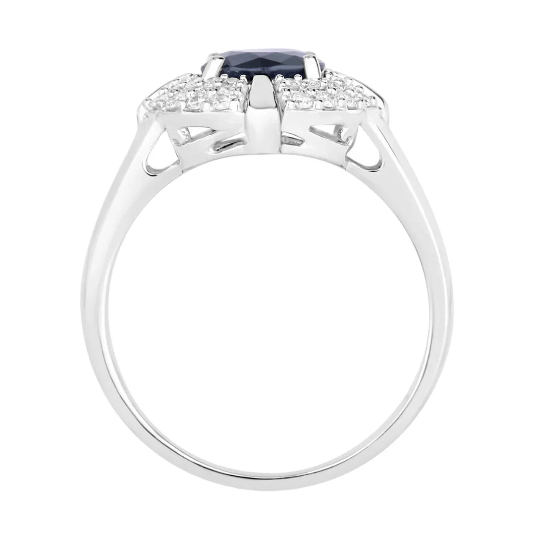 1.48 Ct Round Blue Sapphire Diamond Prong 10k Gold Halo Statement Ring