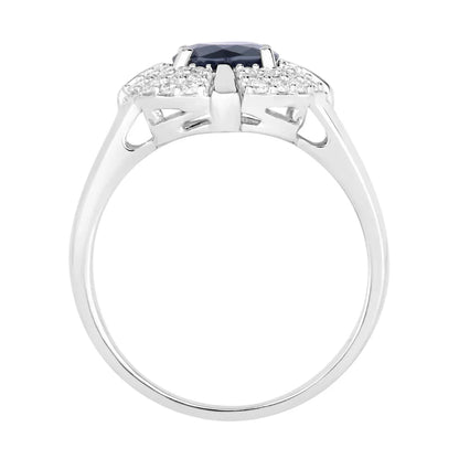 1.48 Ct Round Blue Sapphire Diamond Prong 10k Gold Halo Statement Ring