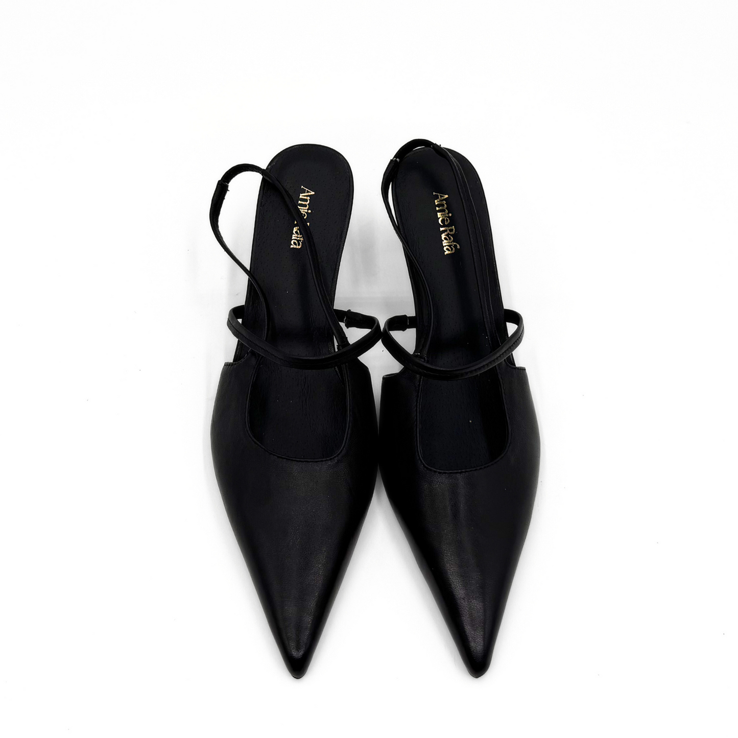 Connie Slingback Leather Heels - Black