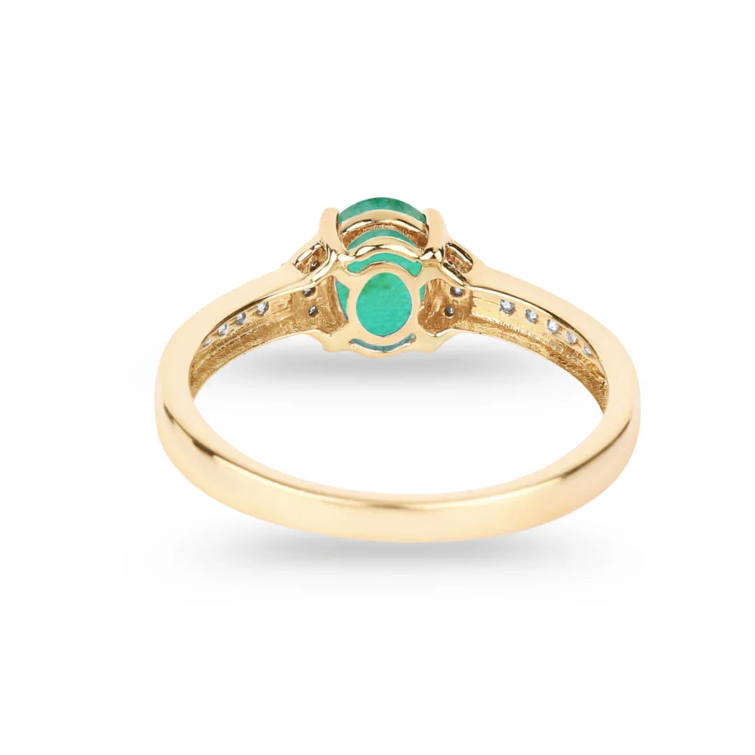 0.72 Ct Oval Green Zambian Emerald Diamond Prong 10k Gold Pave Bridge Ring