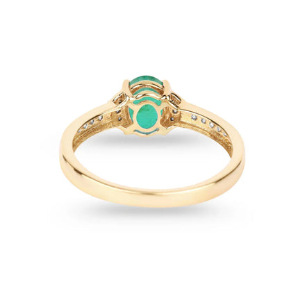 0.72 Ct Oval Green Zambian Emerald Diamond Prong 10k Gold Pave Bridge Ring